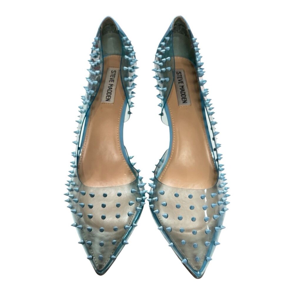 Steve Madden Tolima Blue Clear Spiked Pointed Toe Pumps Stiletto Heels Size 10 - Picture 4 of 11